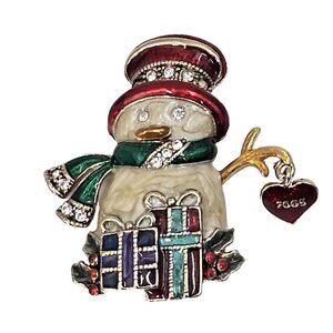 Monet Snowman Christmas Holiday Pin Brooch Jewelry Signed
